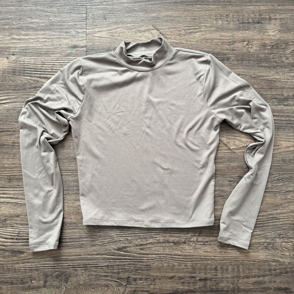 Hollister Long Sleeve Mock Neck Cropped Crop Top Shirt Womens Size Large Brown